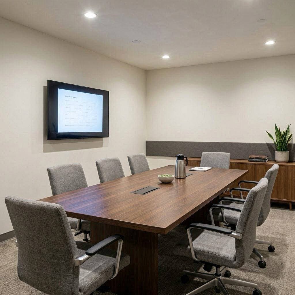 写字楼办公环境摄影公司举办跨楼层导师讲评临时会议，场地灯光应如何快速调度